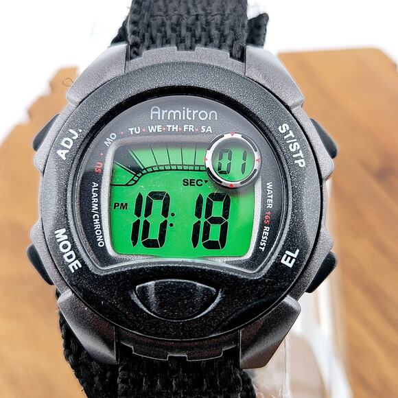 Armitron Digital Sport Watch Black Alarm Timer Adjustable Strap Athletic Running - Picture 2 of 6